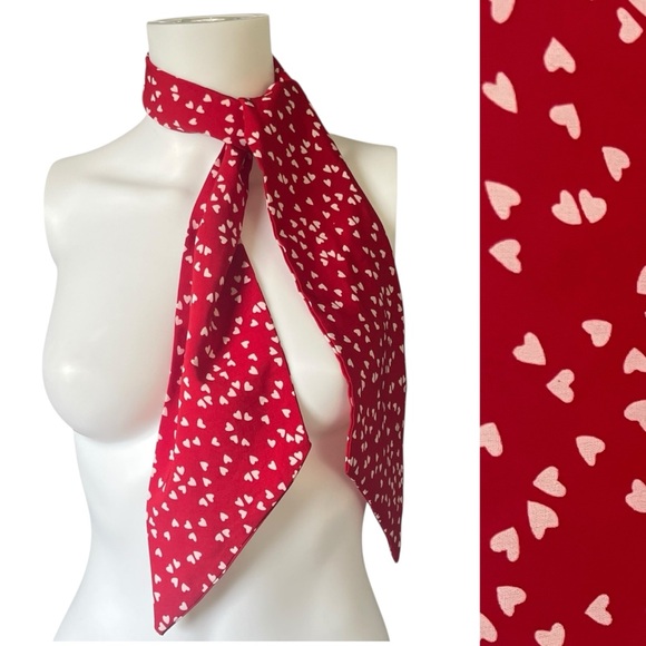 Long Thin Red White Heart Print Scarf Colorful Bag Tie Valentines Day Romantic - Picture 5 of 5